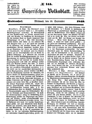Bayerisches Volksblatt (Regensburger Morgenblatt) Mittwoch 19. September 1849