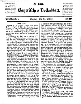 Bayerisches Volksblatt (Regensburger Morgenblatt) Dienstag 30. Oktober 1849