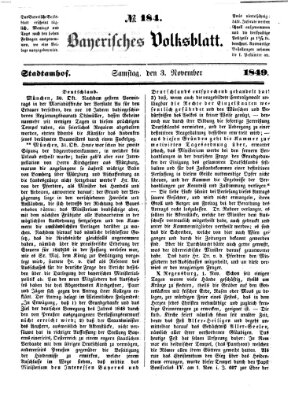 Bayerisches Volksblatt (Regensburger Morgenblatt) Samstag 3. November 1849