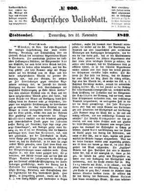 Bayerisches Volksblatt (Regensburger Morgenblatt) Donnerstag 22. November 1849