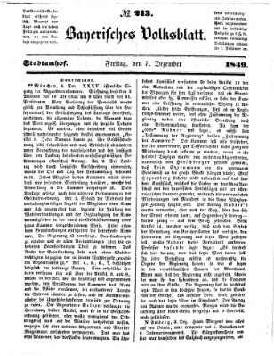 Bayerisches Volksblatt (Regensburger Morgenblatt) Freitag 7. Dezember 1849