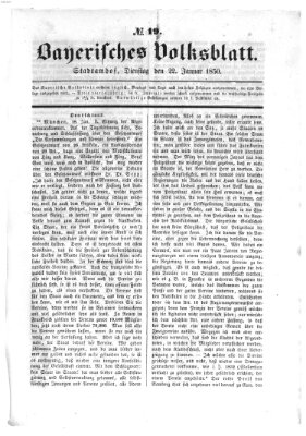 Bayerisches Volksblatt (Regensburger Morgenblatt) Dienstag 22. Januar 1850