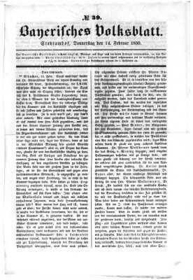 Bayerisches Volksblatt (Regensburger Morgenblatt) Donnerstag 14. Februar 1850