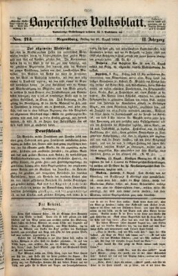 Bayerisches Volksblatt (Regensburger Morgenblatt) Freitag 16. August 1850