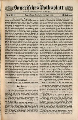 Bayerisches Volksblatt (Regensburger Morgenblatt) Samstag 17. August 1850