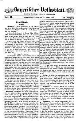 Bayerisches Volksblatt (Regensburger Morgenblatt) Sonntag 16. Februar 1851