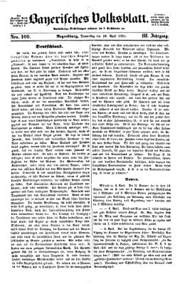 Bayerisches Volksblatt (Regensburger Morgenblatt) Donnerstag 10. April 1851