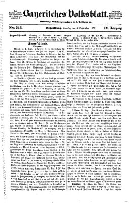 Bayerisches Volksblatt (Regensburger Morgenblatt) Samstag 4. September 1852
