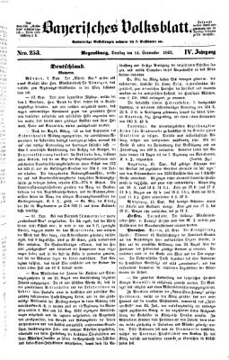 Bayerisches Volksblatt (Regensburger Morgenblatt) Dienstag 14. September 1852