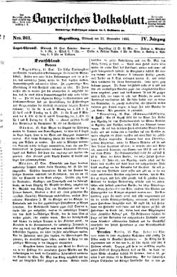 Bayerisches Volksblatt (Regensburger Morgenblatt) Mittwoch 22. September 1852