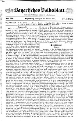Bayerisches Volksblatt (Regensburger Morgenblatt) Dienstag 16. November 1852