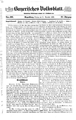 Bayerisches Volksblatt (Regensburger Morgenblatt) Sonntag 21. November 1852