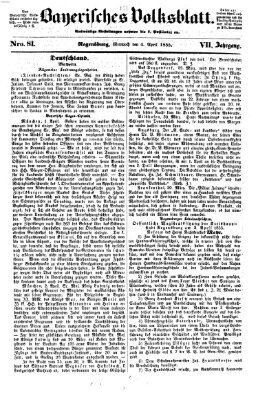 Bayerisches Volksblatt (Regensburger Morgenblatt) Mittwoch 4. April 1855