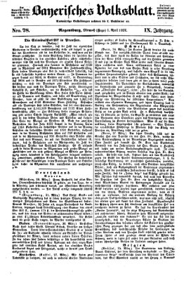 Bayerisches Volksblatt (Regensburger Morgenblatt) Mittwoch 1. April 1857