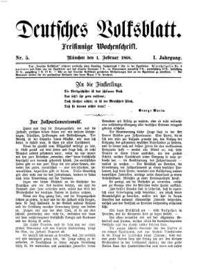 Deutsches Volksblatt Samstag 1. Februar 1868