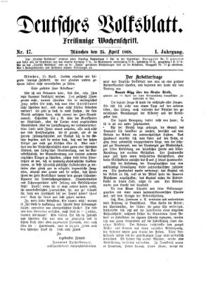 Deutsches Volksblatt Samstag 25. April 1868