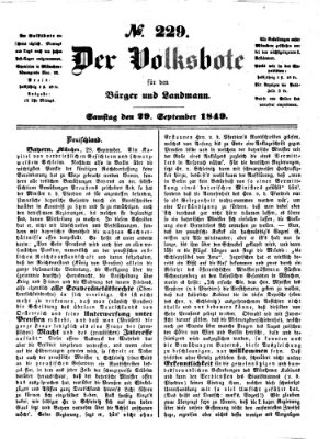Der Volksbote für den Bürger und Landmann Samstag 29. September 1849