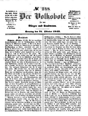 Der Volksbote für den Bürger und Landmann Sonntag 21. Oktober 1849