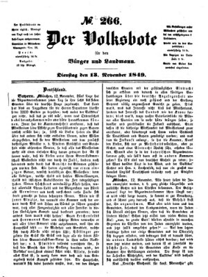 Der Volksbote für den Bürger und Landmann Dienstag 13. November 1849