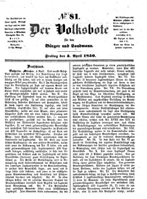 Der Volksbote für den Bürger und Landmann Freitag 5. April 1850