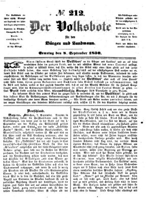 Der Volksbote für den Bürger und Landmann Sonntag 8. September 1850