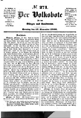 Der Volksbote für den Bürger und Landmann Sonntag 17. November 1850