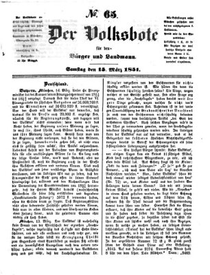 Der Volksbote für den Bürger und Landmann Samstag 15. März 1851