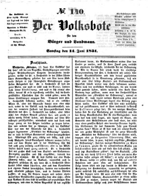 Der Volksbote für den Bürger und Landmann Samstag 14. Juni 1851