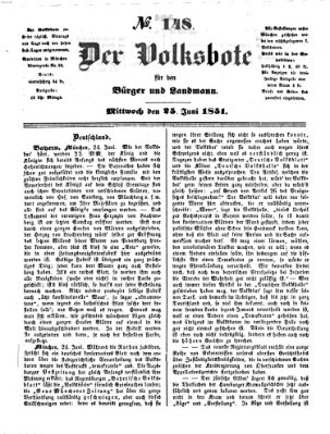 Der Volksbote für den Bürger und Landmann Mittwoch 25. Juni 1851