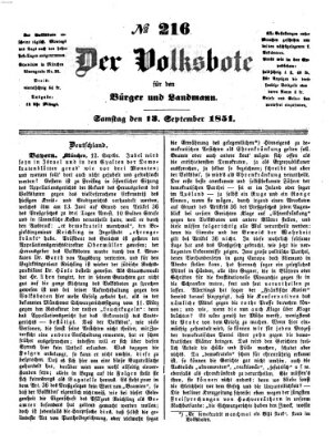 Der Volksbote für den Bürger und Landmann Samstag 13. September 1851