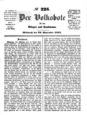 Der Volksbote für den Bürger und Landmann Mittwoch 24. September 1851