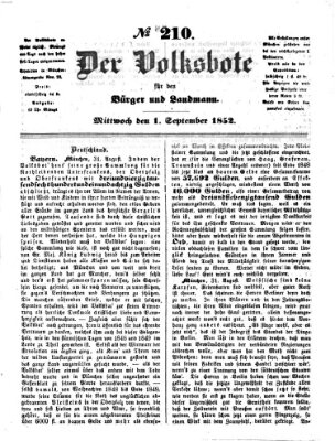 Der Volksbote für den Bürger und Landmann Mittwoch 1. September 1852