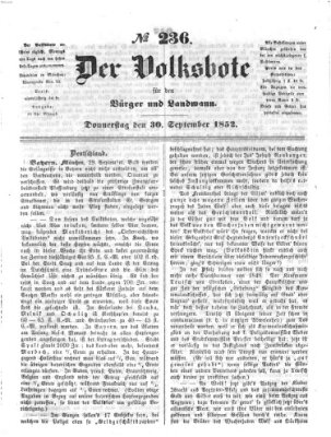 Der Volksbote für den Bürger und Landmann Donnerstag 30. September 1852