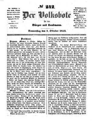 Der Volksbote für den Bürger und Landmann Donnerstag 7. Oktober 1852