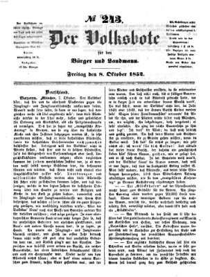 Der Volksbote für den Bürger und Landmann Freitag 8. Oktober 1852