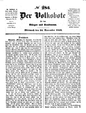 Der Volksbote für den Bürger und Landmann Mittwoch 24. November 1852