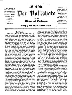 Der Volksbote für den Bürger und Landmann Dienstag 30. November 1852