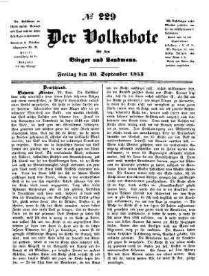 Der Volksbote für den Bürger und Landmann Freitag 30. September 1853