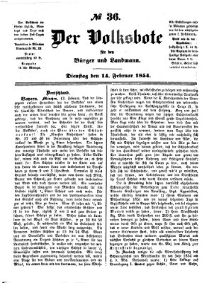 Der Volksbote für den Bürger und Landmann Dienstag 14. Februar 1854