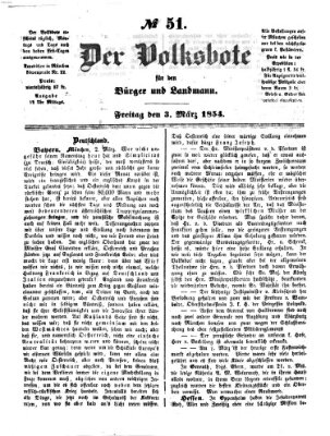 Der Volksbote für den Bürger und Landmann Freitag 3. März 1854