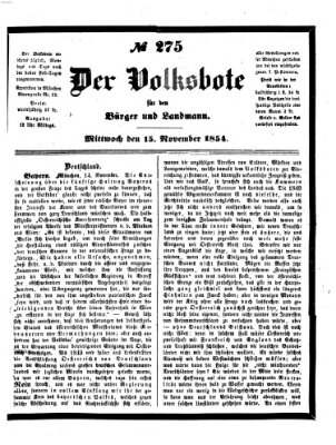 Der Volksbote für den Bürger und Landmann Mittwoch 15. November 1854
