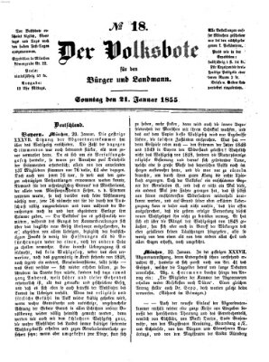 Der Volksbote für den Bürger und Landmann Sonntag 21. Januar 1855