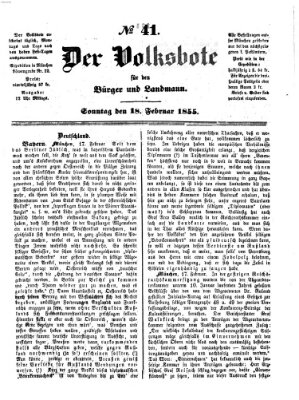 Der Volksbote für den Bürger und Landmann Sonntag 18. Februar 1855