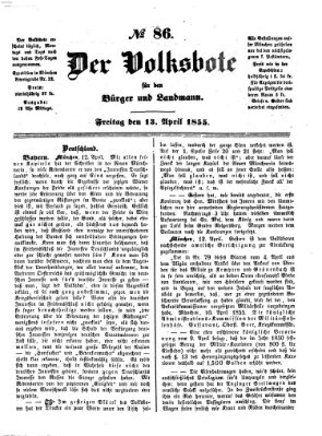 Der Volksbote für den Bürger und Landmann Freitag 13. April 1855