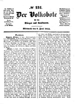 Der Volksbote für den Bürger und Landmann Mittwoch 6. Juni 1855