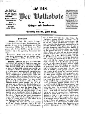 Der Volksbote für den Bürger und Landmann Sonntag 24. Juni 1855