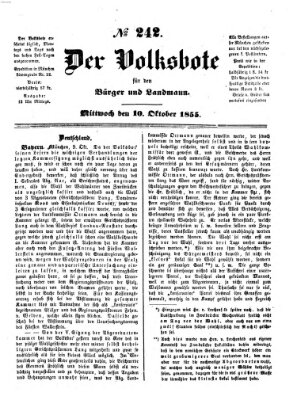 Der Volksbote für den Bürger und Landmann Mittwoch 10. Oktober 1855