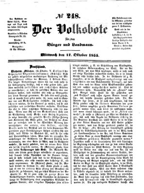 Der Volksbote für den Bürger und Landmann Mittwoch 17. Oktober 1855