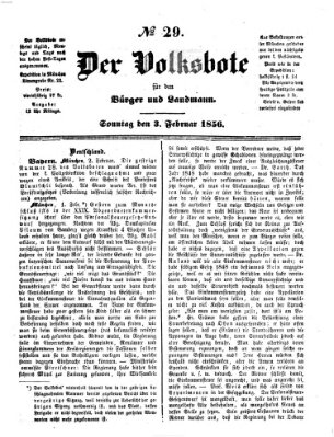 Der Volksbote für den Bürger und Landmann Sonntag 3. Februar 1856