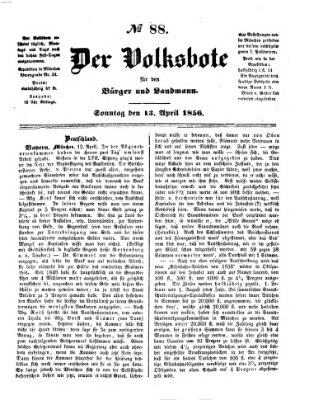 Der Volksbote für den Bürger und Landmann Sonntag 13. April 1856